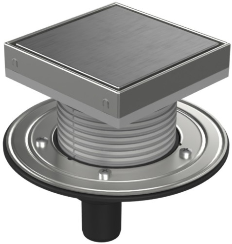 Floor drain with bottom outlet D40, stainless steel flange, frame, grid STEEL
