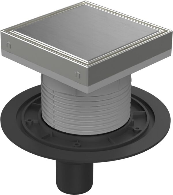 Floor drain with bottom outlet D50, stainless steel frame, grid STEEL
