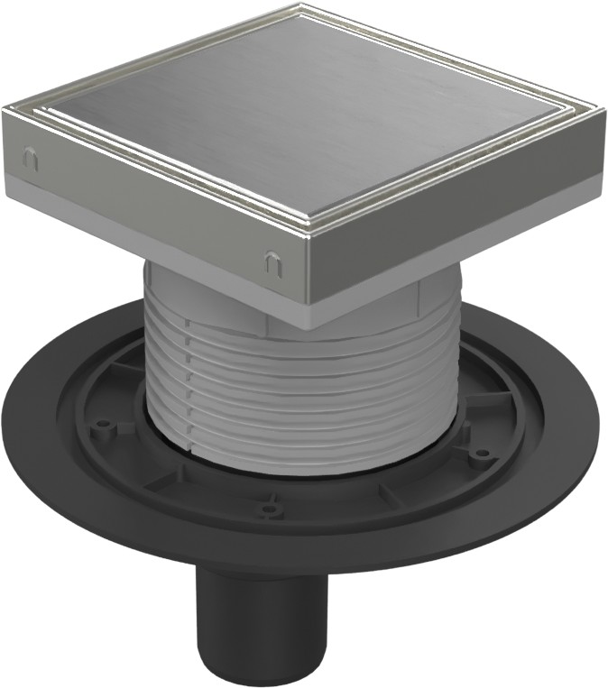 Floor drain with bottom outlet D50, stainless steel frame, grid STEEL