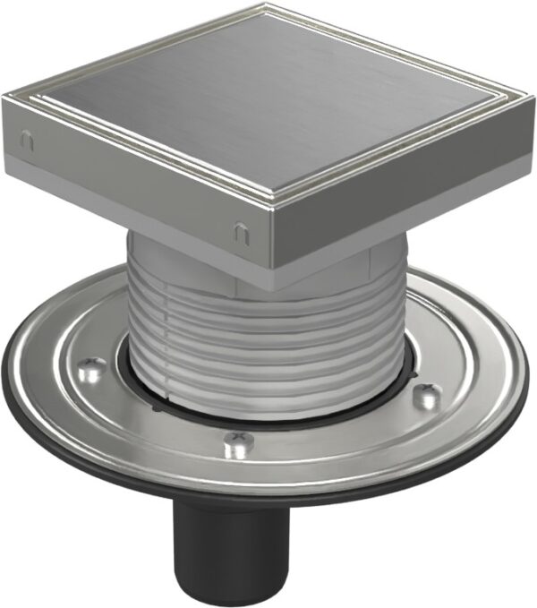 Floor drain with bottom outlet D50, stainless steel flange, frame, grid STEEL