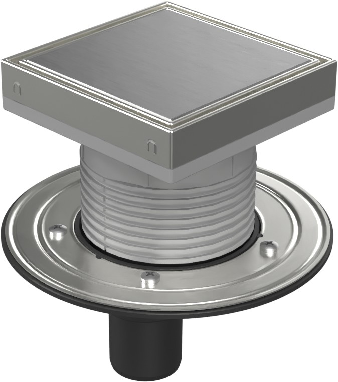 Floor drain with bottom outlet D50, stainless steel flange, frame, grid STEEL