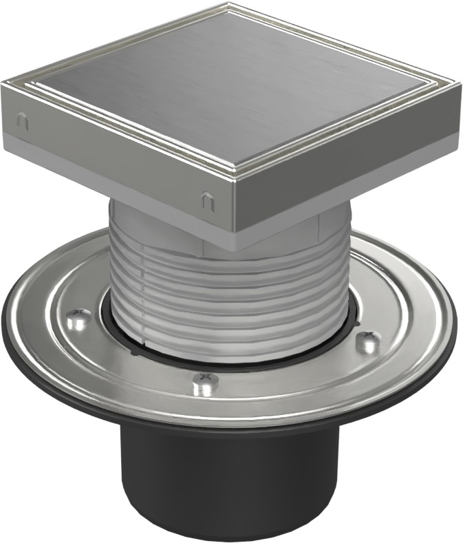 Floor drain with bottom outlet D110, stainless steel flange, frame, grid STEEL