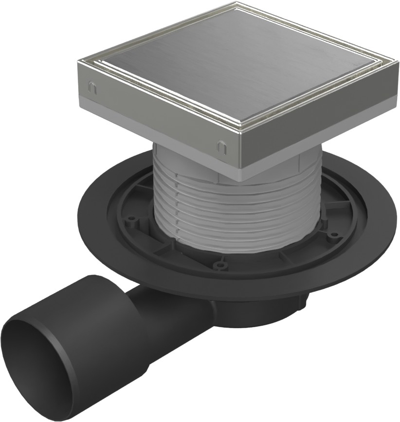 Floor drain with side outlet D50/75, NEPTUN, stainless steel frame, grid STEEL