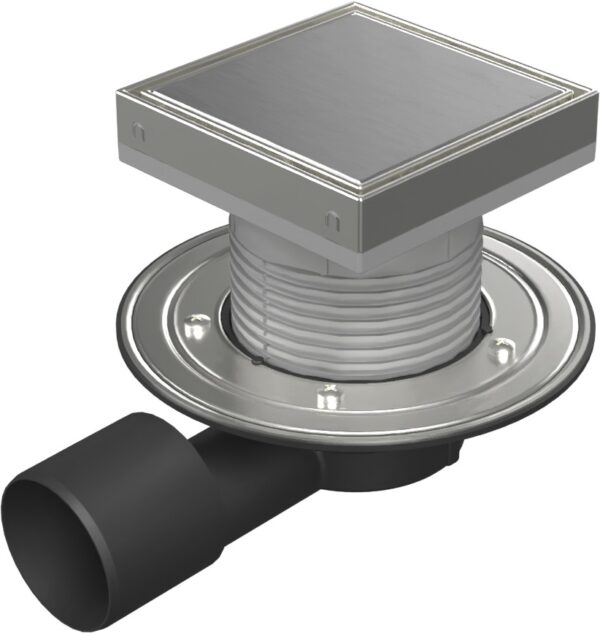Floor drain with side outlet D50/75, stainless steel flange, frame, grid STEEL