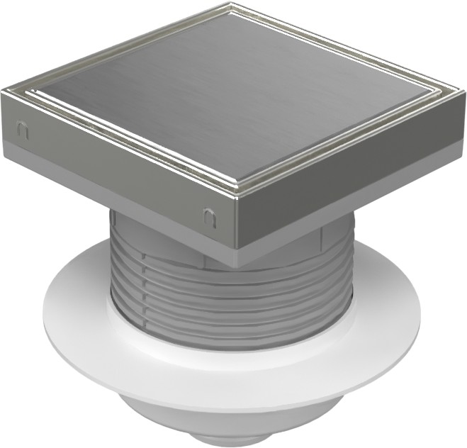 Floor drain with bottom outlet D50, NEPTUN, collar, stainless steel frame, grid STEEL