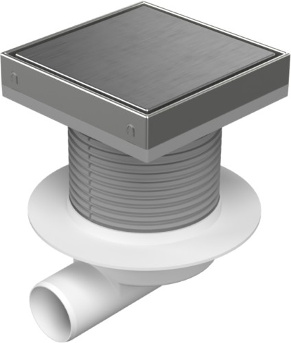 Floor drain with side outlet D50, collar, stainless steel frame, grid STEEL