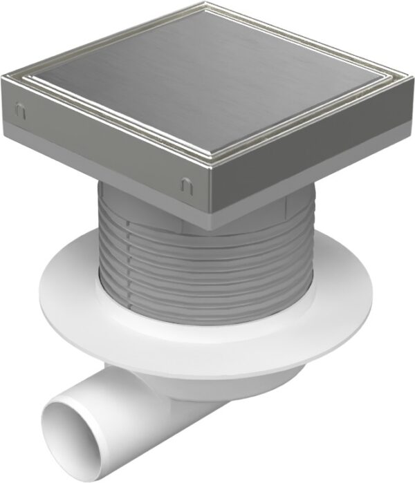 Floor drain with side outlet D50, NEPTUN, collar, stainless steel frame, grid STEEL 150