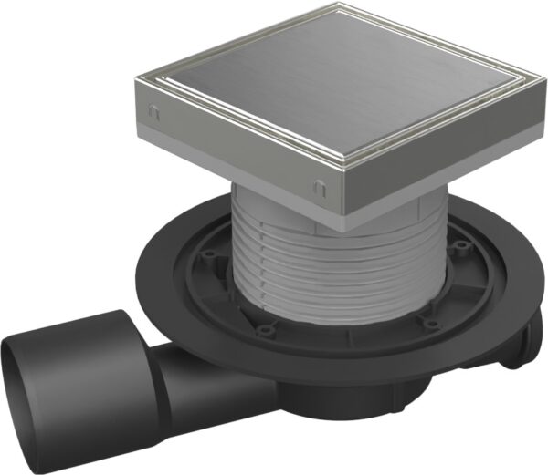 Multi-inlet floor drain, side outlet D50/75, NEPTUNE, stainless steel frame, grid STEEL