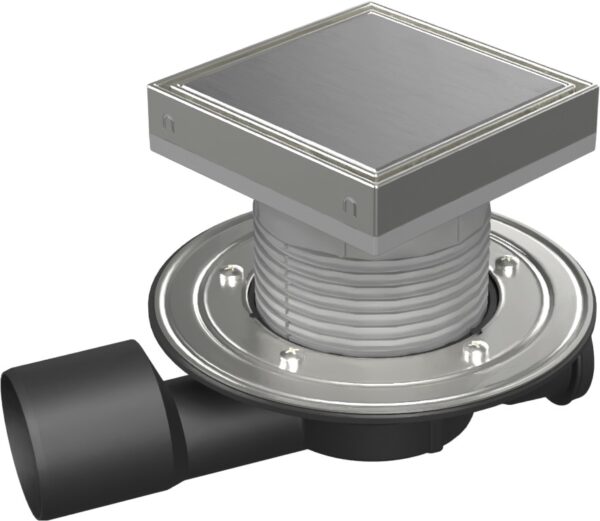 Multi-inlet floor drain, side outlet D50/75, stainless steel flange, frame, grid STEEL