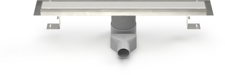 Stainless steel linear floor drain, side outlet D50, plastic siphone, 1200 mm, Klasik grid matt
