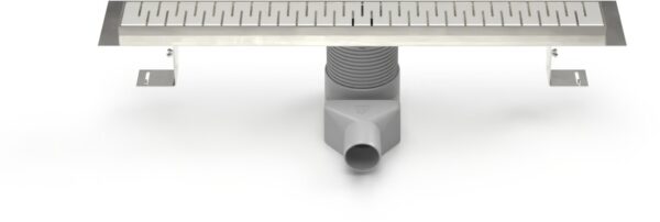 Stainless steel linear floor drain, side outlet D50, plastic siphone, 1200 mm, Medium grid gloss