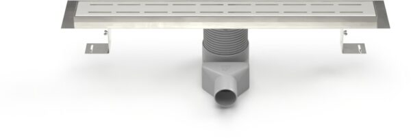 Stainless steel linear floor drain, side outlet D50, plastic siphone, 850mm, Line grid matt
