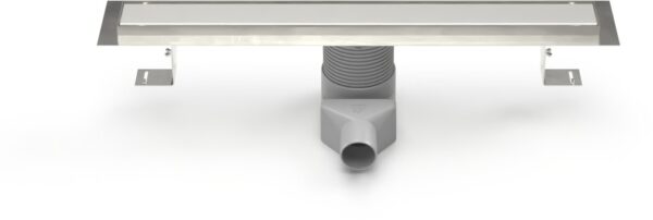 Stainless steel linear floor drain, side outlet D50, plastic siphone, 950mm, Klasik grid gloss