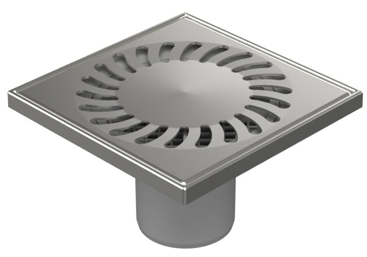 Floor drain with direct outlet D50, stainless steel frame, grid SUN