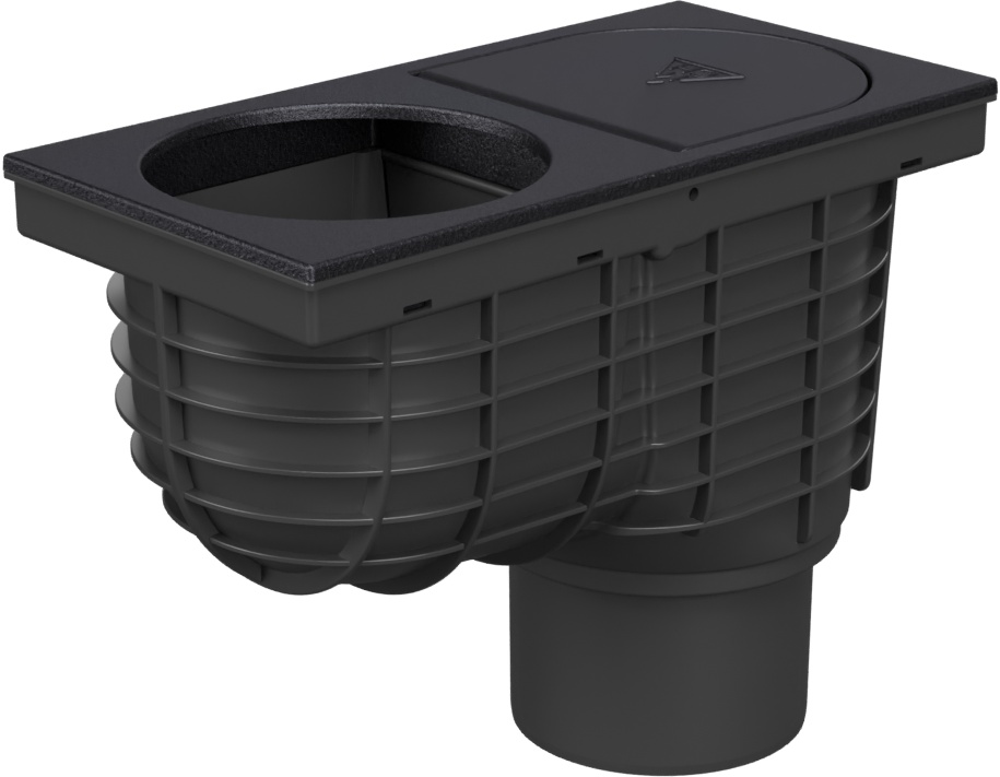 Bottom street drain, outlet D110, cast iron surface, for the inlet D125