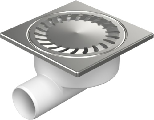 Floor drain with side outlet D50/95, stainless steel frame, grid SUN
