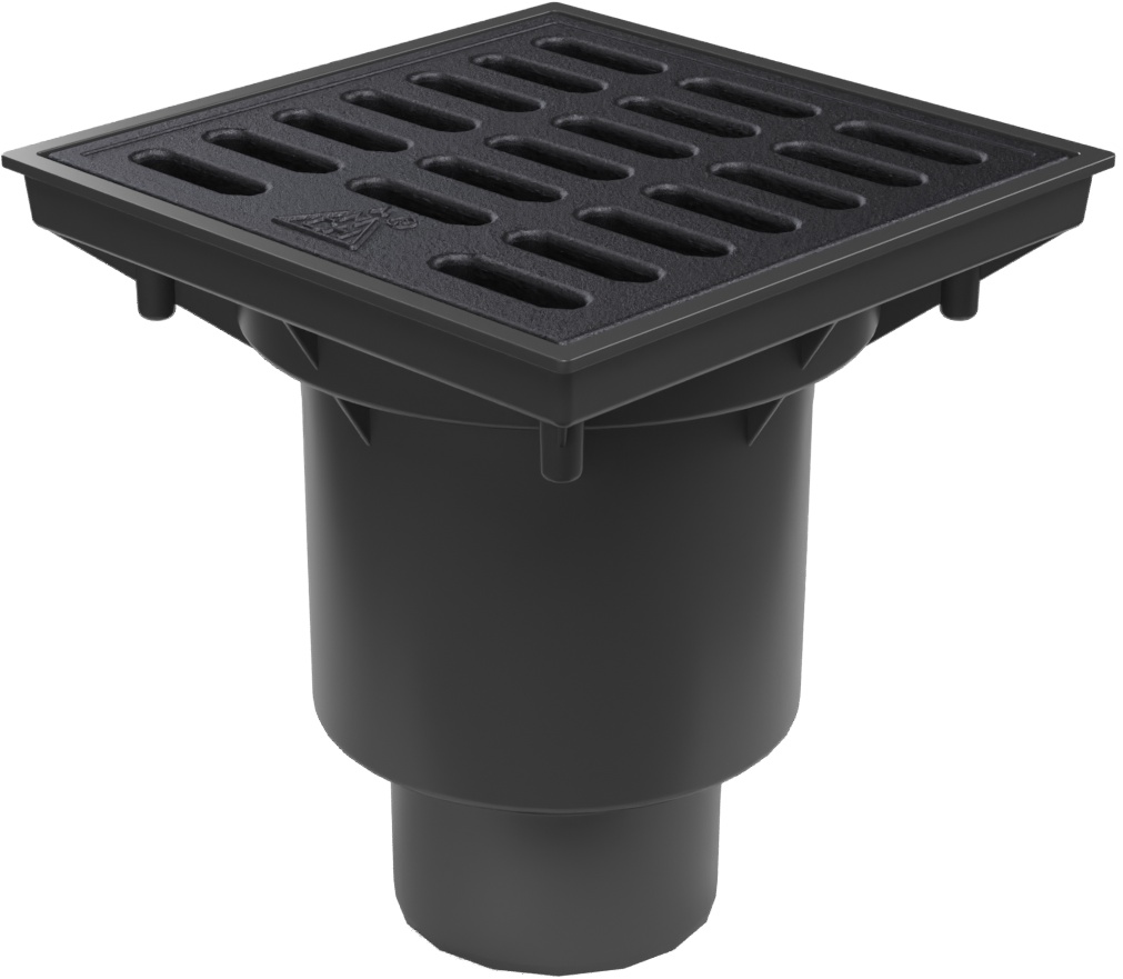 Bottom street drain, outlet D160/D110-250 dry flap, cast iron grid SPACE