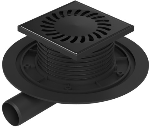 Floor drain with side outlet black D40, stainless steel grid SUN black