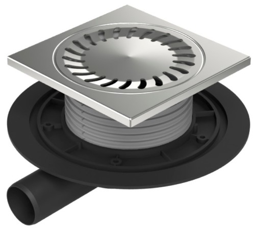 Floor drain with side outlet D40, stainless steel frame, grid SUN 150