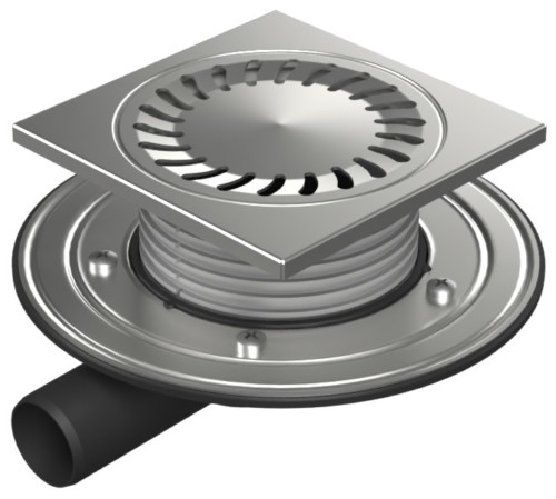 Floor drain with side outlet D40, stainless steel flange, frame, grid SUN