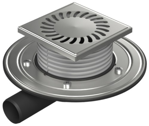 Floor drain with side outlet D40, stainless steel flange, frame, grid SUN