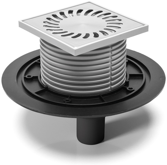 Floor drain with bottom outlet D40, stainless steel grid SUN