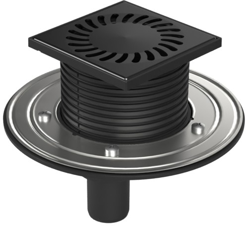 Floor drain with bottom outlet black D40, stainless steel flange, grid SUN black