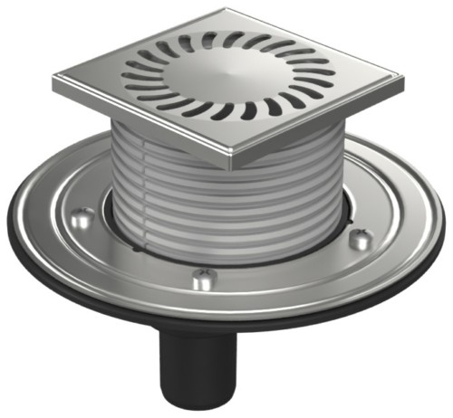 Floor drain with bottom outlet D40, stainless steel flange, grid SUN