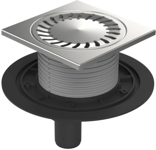 Floor drain with bottom outlet D40, stainless steel frame, grid SUN 150