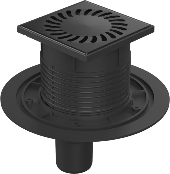 Floor drain with bottom outlet black D50, stainless steel grid SUN black