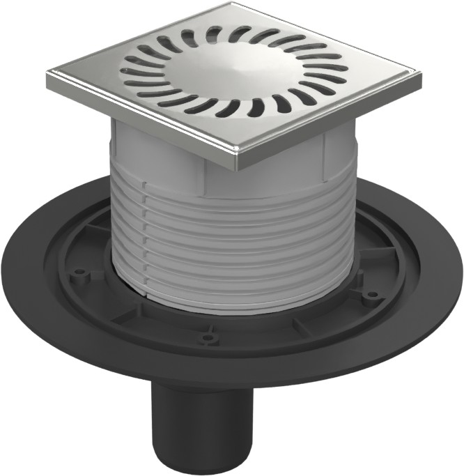 Floor drain with bottom outlet D50, stainless steel grid SUN