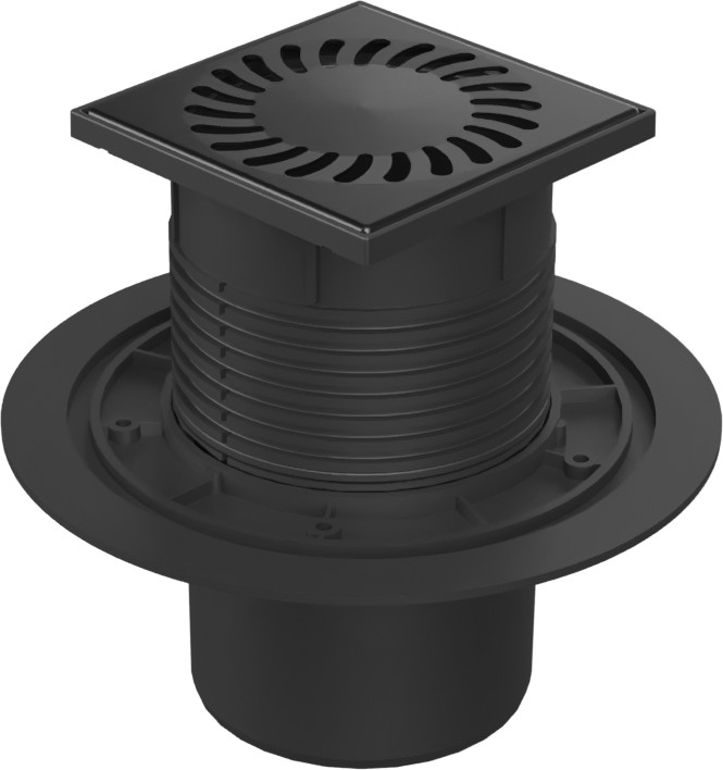 Floor drain with bottom outlet black D110, stainless steel grid SUN black