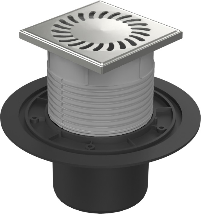 Floor drain with bottom outlet D110, stainless steel grid SUN