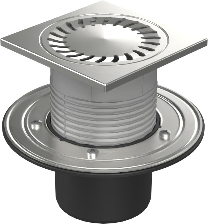 Floor drain with bottom outlet D110, stainless steel flange, frame, grid SUN