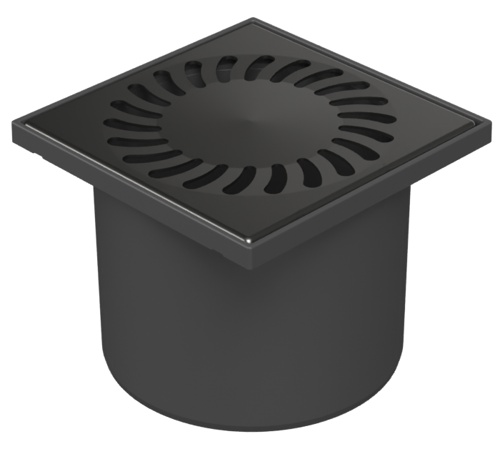 Floor drain with direct outlet black D110, stainless steel grid SUN black
