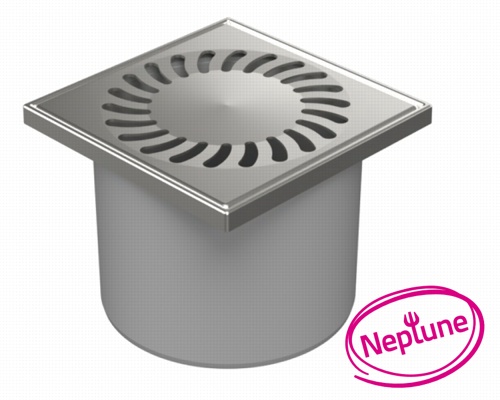 Floor drain with direct outlet D110, NEPTUN, stainless steel frame, grid SUN