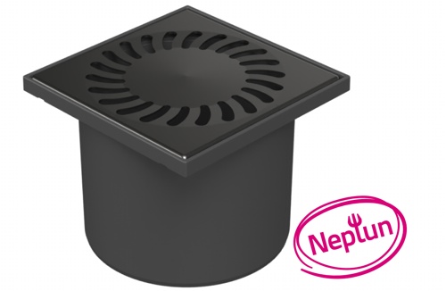 Floor drain with direct outlet black D110, NEPTUN, stainless steel grid SUN black