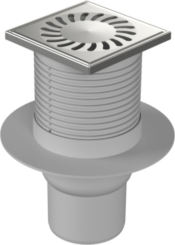Floor drain with bottom outlet D75, collar, stainless steel frame, grid SUN