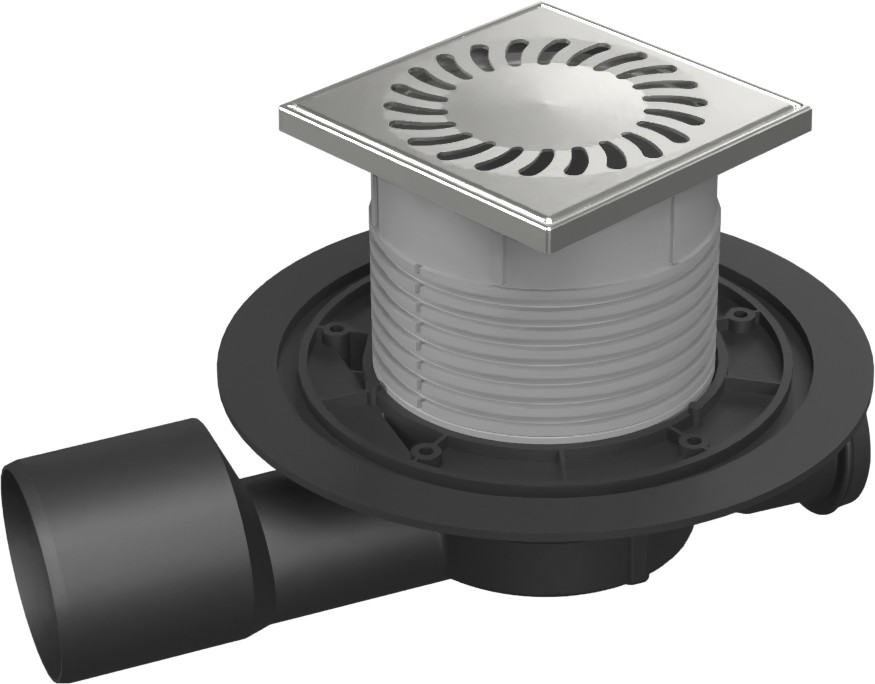 Multi-inlet floor drain, side outlet D50/75, NEPTUNE, stainless steel grid SUN