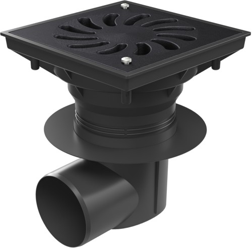 Side street drain, outlet D110-250 water flap, collar, cast iron grid SUN