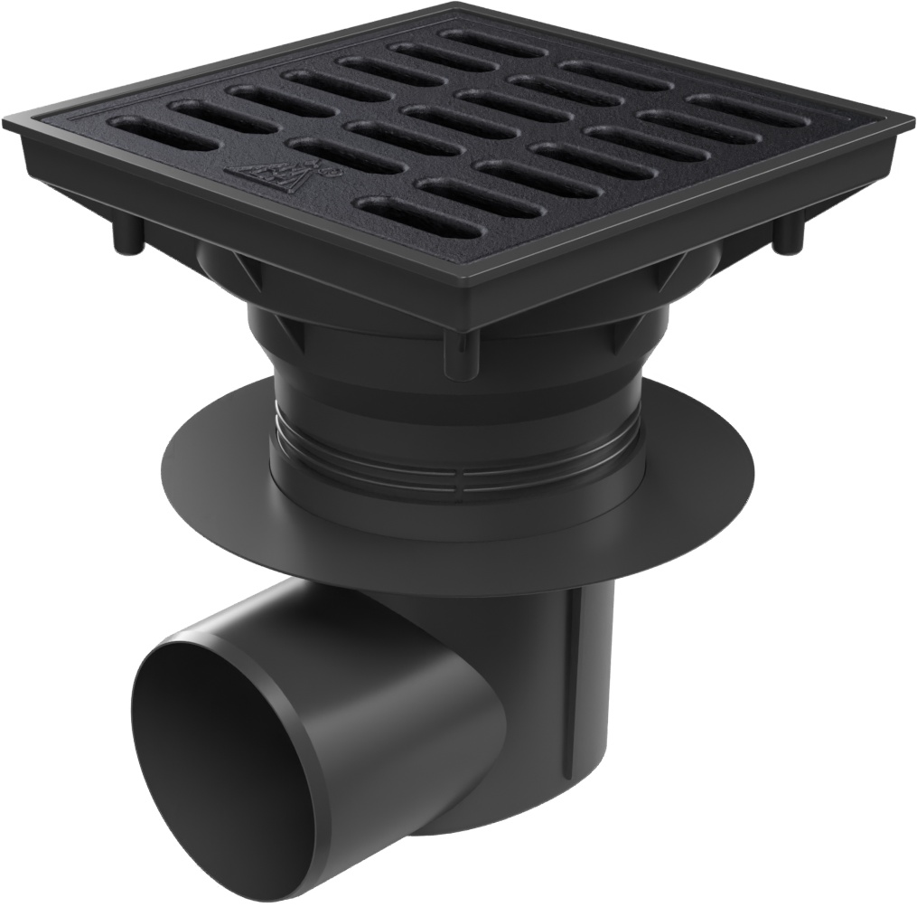 Side street drain, outlet D110-250 dry flap, collar, cast iron grid SPACE