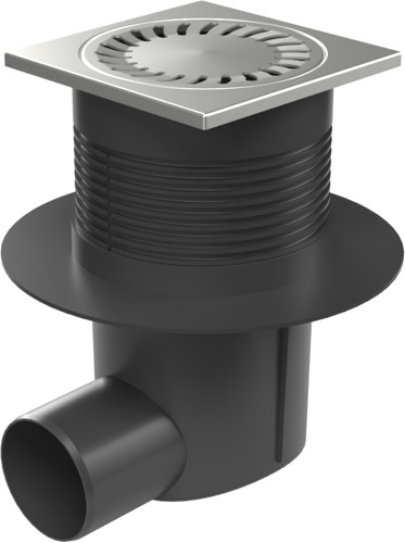 Side street drain, outlet D75, dry flap, collar, stainless grid