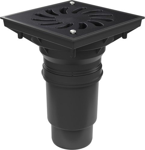 Bottom street drain, outlet D110-250 water flap, cast iron grid SUN, safety screw