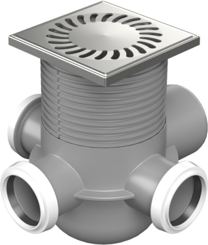 Multi-inlet floor drains with side outlet D75, stainless steel grid SUN