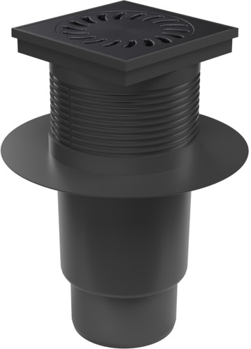 Bottom street drain, outlet D110, dry flap, collar, cast iron grid