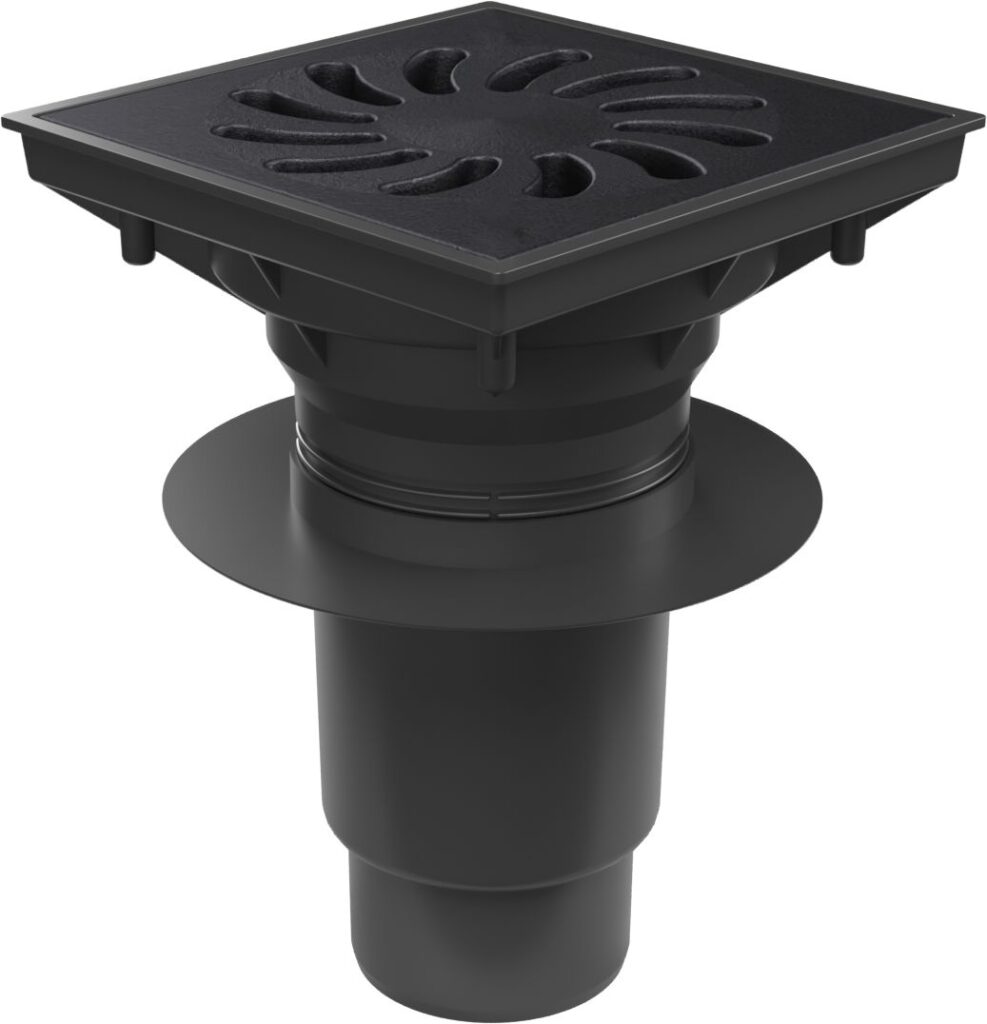 Bottom street drain, outlet D110-250 NEPTUNE, collar, cast iron grid SUN