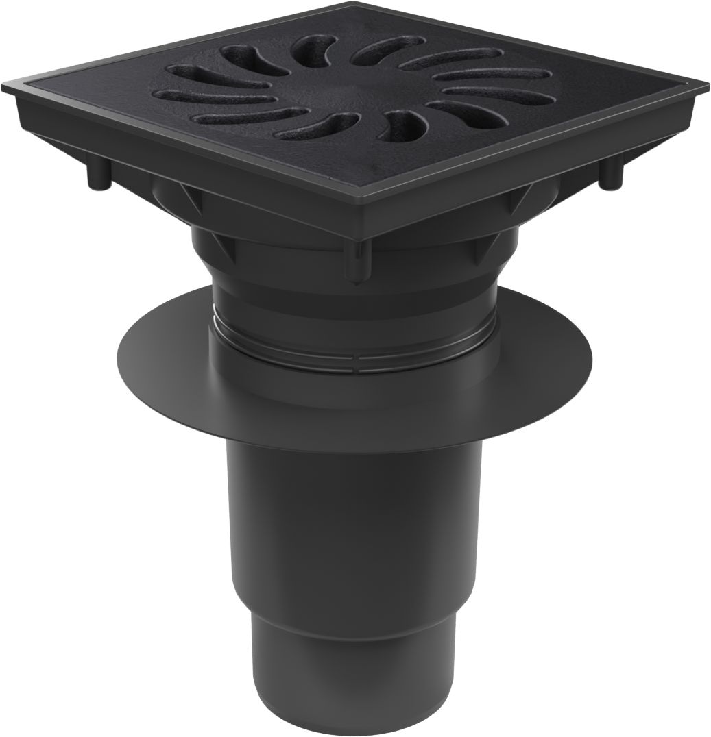 Bottom street drain, outlet D110-250 NEPTUNE, collar, cast iron grid SUN