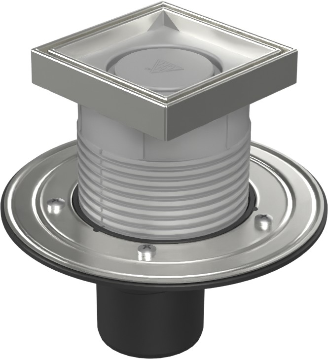 Floor drain with bottom outlet D75, stainless steel flange, frame, grid CERAMICS 125