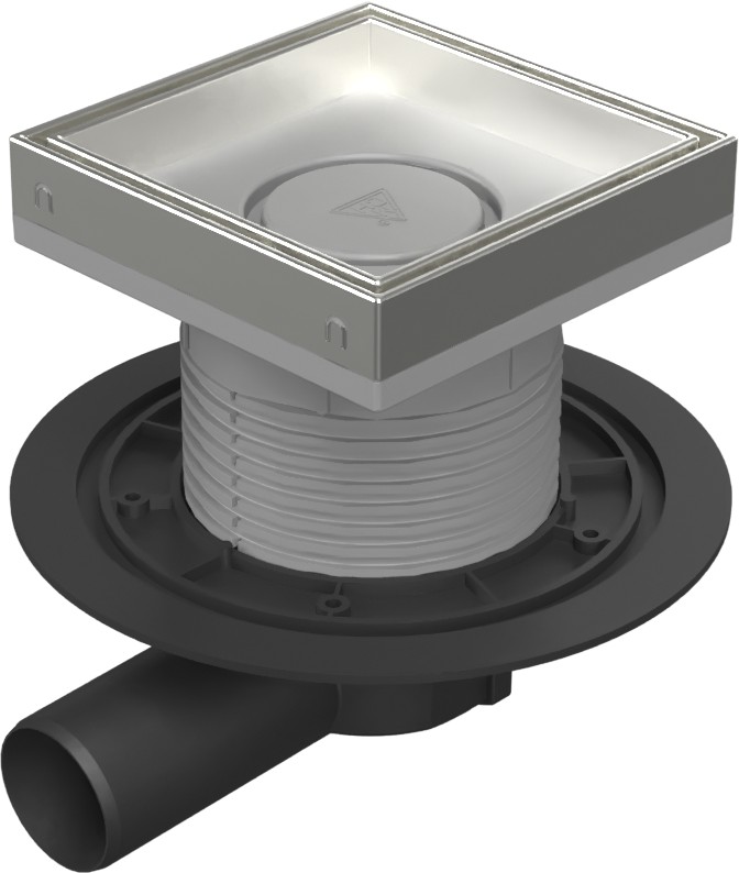 Floor drain with side outlet D50, stainless steel frame, grid CERAMICS 150