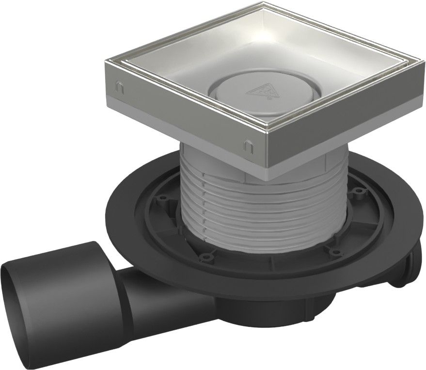 Multi-inlet floor drain, side outlet D50/75, NEPTUNE, stainless steel frame, grid CERAMICS 150